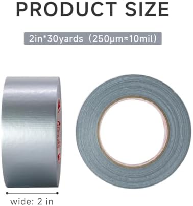 Heavy-Duty Duct Tape 2 in x 30 Yards,10 Mil Thick, Water-Resistant, Strong Adhesive for Repair, No Residue, All Weather, Rubberized Fabric Tape for Indoor & Outdoor Use