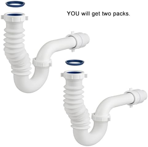 (2 Pack) Yariwiz White 1-1/2 inch P Trap with Adjustable J-Bend for Bathroom Kitchen Sink Drain Replacement Tubular Plumbing Pipe Assembly KSD-004W(2 Pack)