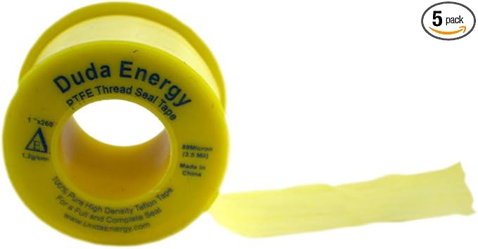 Duda Energy 5 Rolls of 1" x 260" Yellow Teflon Thread Seal Tape 1.2g/cm³, 89 Micron / 3.5 Mil, Pipe Sealant