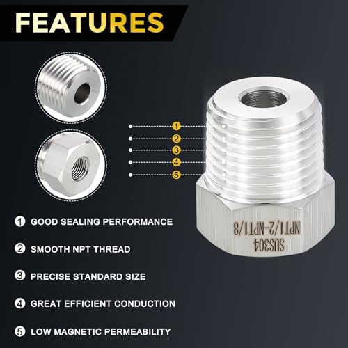 METALLIXITY 10PCS 1/2" MNPT x 1/8" FNPT Thread SUS304 Hex Bushing Extension | 304 Stainless Steel Pipe Fittings, Tube Adapters Convert for Water Line, Tub Spout/Shower Head