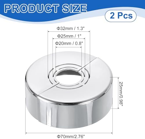 uxcell 2Pcs Wall Split Pipe Flanges, 0.98" Thick Plastic Cuttable Escutcheon Plate Plumbing Cover Fit 0.8"/1"/1.3" OD for Water Pipe Faucet Decoration, Silver