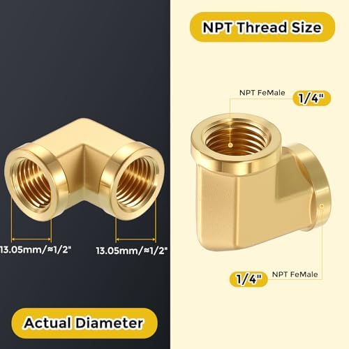 METALLIXITY 5PCS 1/4" FeMale NPT x 1/4"FeMale NPT 90°Barstock Street Elbow | Brass Pipe Fittings, Thread Brass Forged Pipe Fittings Adapter for Water Line, Tub Spout/Shower Head