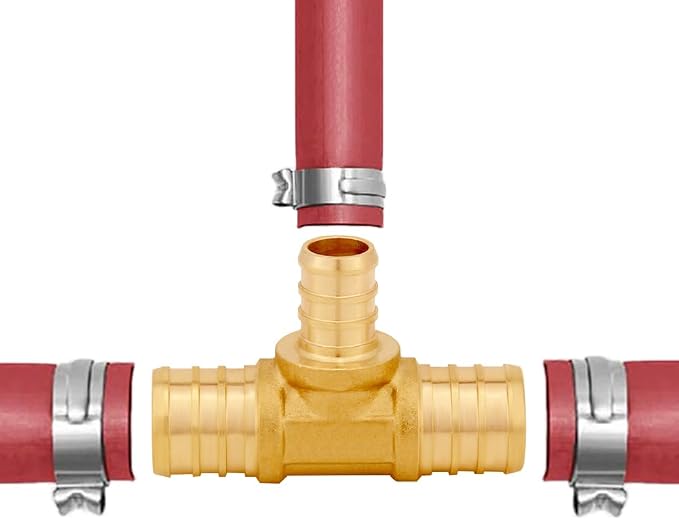 Uenede Brass 3/4 to 1/2 Inch PEX Coupling Crimp Pipe Tube Fitting Kit 15PCS | PEX-B LF Reducer Connector Straight*5 + Elbow*5 + Tee*5