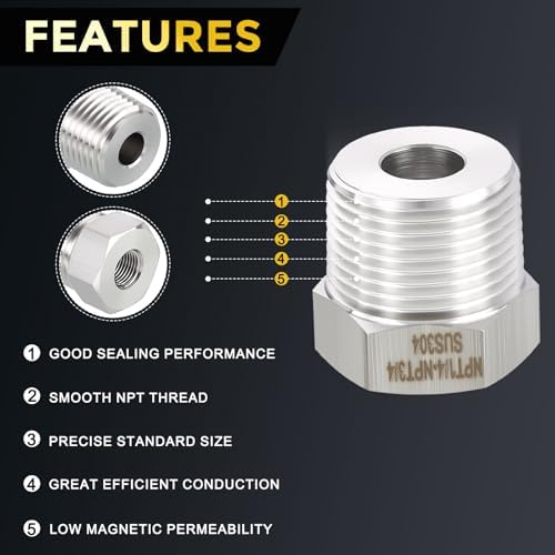 METALLIXITY 3PCS 3/4"MNPT x 1/4"FNPT Threaded SUS304 Hex Bushing Extension | 304 Stainless Steel Pipe Fittings, Tube Adapters Convert for Water Line, Tub Spout/Shower Head