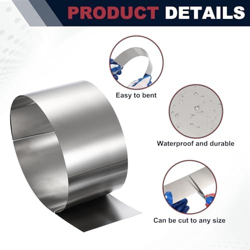 uxcell Stainless Steel Flashing Roll, 7.9in x 3.3ft Metal Roof Panels 0.5mm Waterproof Sheet Roll with Cut Proof Gloves for House Repair, Roof Flashing, Sealing Windows Doors