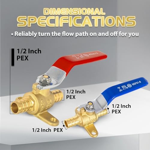 40-Pack Foskan Brass PEX Crimp Drop Ear Ball Valve, 1/2 Inch Full Port Shut-off Valve for Hot and Cold Water Distribution(Blue and Red)