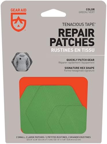 GEAR AID Tenacious Tape Hex Repair Patches, 2.5" & 1.5", Green, 8 Count | Pre-Cut Peel-and-Stick Repair Patches for Fixing Holes, Tears and Burns in Jackets, Tents, Sleeping Bags and Gear