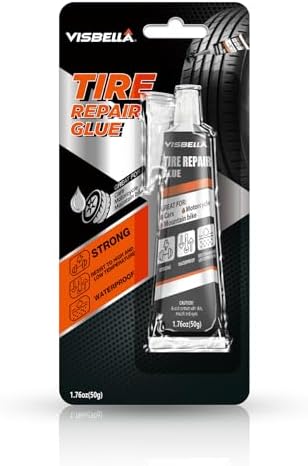 Visbella Tire Repair Glue, Black Rubber Cement, Sidewall Tire Scratch Repair Sealer, Fix a Flat, Restore & Protect Tyre Surfaces for Car, Bike, Motorcycle, Lawn Mower 1.76OZ