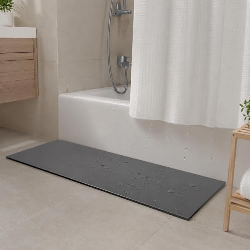 Super Absorbent Bath Mat for Shower & Tub, Bathroom Door Strip Runner, Under Shower Curtain Drip Rail, Non-Slip Floor Protector, Cut to Fit (Light Grey, 72''x12'')