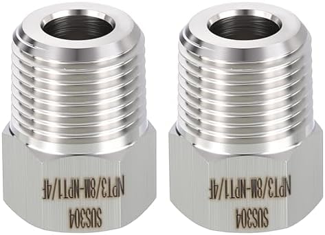 METALLIXITY 2PCS 3/8" MNPT x 1/4" FNPT Thread SUS304 Hex Bushing Extension | 304 Stainless Steel Pipe Fittings, Tube Adapters Convert for Water Line, Tub Spout/Shower Head