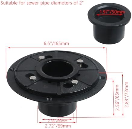 6-1/2 Inches Shower Drain Base Kit, Black Plastic Sub Drain with Base Flange and Rubber Gasket for Square/Linear Shower Installation, for Sewer Pipe Diameters of 2"
