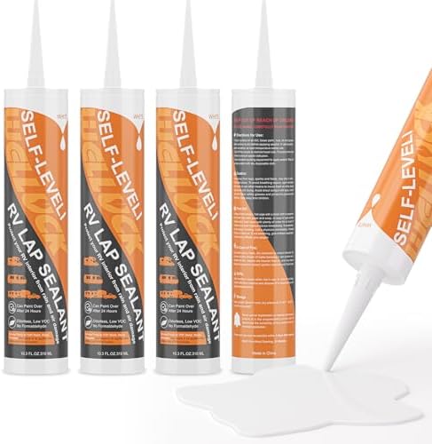 WELLUCK 4PC Self Leveling RV Roof Sealant Lap for RV Roofs, White Flexible Repair Caulking Rubber Epdm Sealant for Camper Motorhomes Trailers, Secure Odorless Waterproof & UV All Weather Adhesive