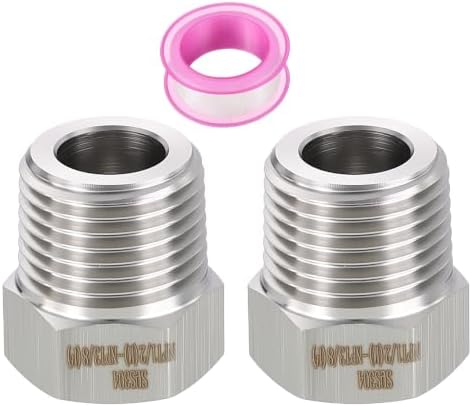 METALLIXITY 2PCS 1/2" MNPT x 3/8" FNPT Thread SUS304 Hex Bushing Extension | 304 Stainless Steel Pipe Fittings, Tube Adapters Convert with Sealing Tape for Water Line, Tub Spout/Shower Head