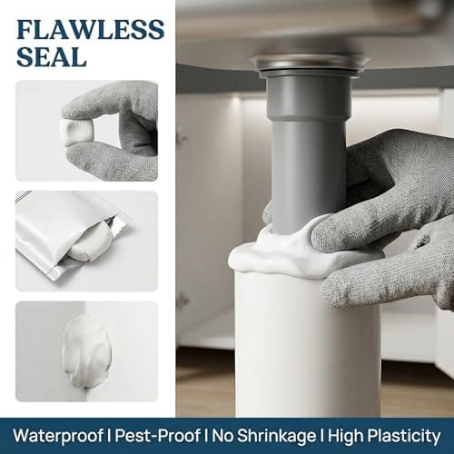 Duct Seal Putty Waterproof Sealant Clay Mastic for AC Holes Walls and Exhaust Plumbers Putty and Hole Filler Quick Mending Mud for Drain Connection wall Repair Clay (White 6 pcs)