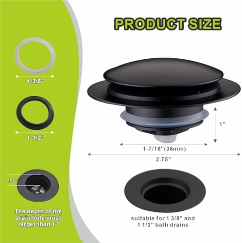 Bathtub Drain Stopper Pop Up Universal - Black Replacement