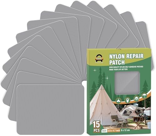 OAZ 15 Pieces 3.5 x 4.7 inch Nylon Repair Patches Nylon Fabric Patch Self-Adhesive Tent Repair Tape Waterproof Lightweight Repair Patches Repair Patch Kit for Clothing Down Jacket Bag (Gray)