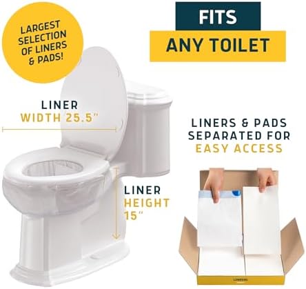 Lunderg Toilet Liners with Lemon Absorbent Pads - 50 Disposable Toilet Bags