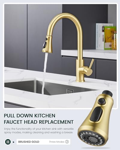 Kitchen Faucet Head Replacement, Brushed Gold Pull Down Spray Head