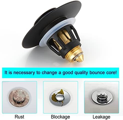 Universal 1.25" Bathroom Sink Stopper - Wash Basin Bounce Drain Filter, Pop Up Drain Stopper, Bullet Core Push Type Sink Stopper, Sink Drain Plug with Anti-Clogging Strainer, Matte Black1