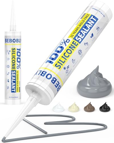 Silicone Caulk & Sealant Gray, 100% Waterproof Silicone Sealant, Shrink & Crack Proof, Silicone Caulking for Kitchen, Bathroom, RV, Interior & Exterior Use, 10.2 FL. OZ/300ML, 1 Pack