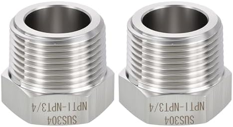 METALLIXITY 2PCS 1" MNPT x 3/4" FNPT Thread SUS304 Hex Bushing Extension | 304 Stainless Steel Pipe Fittings, Tube Adapters Convert for Water Line, Tub Spout/Shower Head