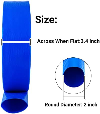 2" (Flat 3.4’’ width) x 100 FT Pool Backwash Hose Kit with Male NPT Adapter | Blue Reinforced Pool Drain Discharge Hose for Swimming Pool Filter Pump,with 2 Clamp and Thread Seal Tape