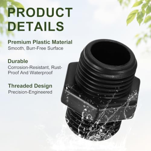 M METERXITY 5-Pack Head Pipe Riser, Plastic 1/2 to 1/2 Male G Double Male Pipe Thread Head with Sealing Tape for Garden/Lawn/Irrigation System [Black]