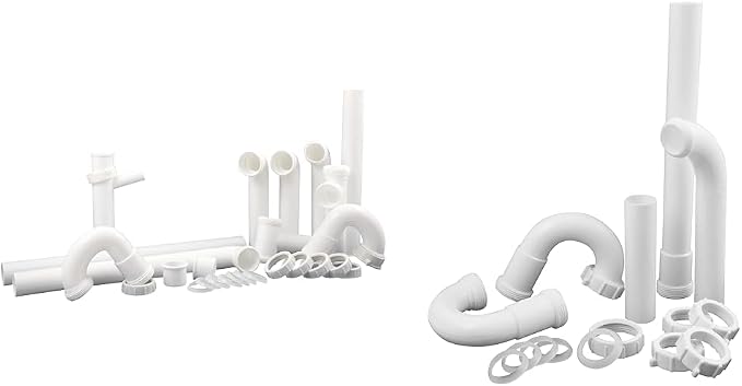 Plumb Craft 7027010N Complete Kitchen Drain Repair Kit - Fits most sinks, White & Complete Bathroom Sink Drain Repair Kit, White (15 Piece)