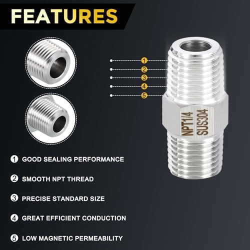 METALLIXITY 1PCS 1/4" MNPT x 1/4" MNPT Thread SUS304 Hex Nipple Adapter | Male Straight Extension Adapters, 304 Stainless Steel Pipe Fittings for Water Line, Tub Spout/Shower Head