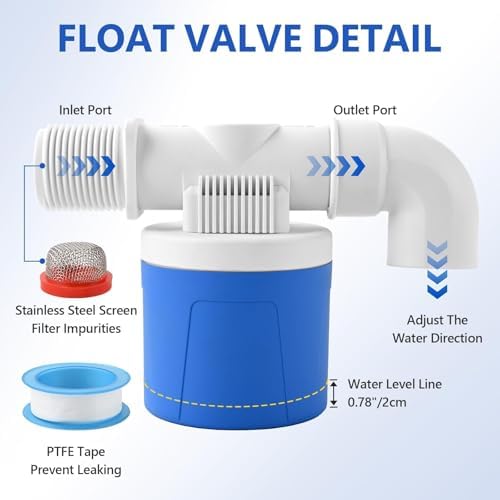 2Pcs 3/4" Aquapulse Side Inlet Water Float Valve, Automatic Water Level Conrtol Valves, Aqua pluse Water Tank Float Valve for Livestock, Swimming Pool, Toilet, Garden Irrigation System, 3/4" Hose