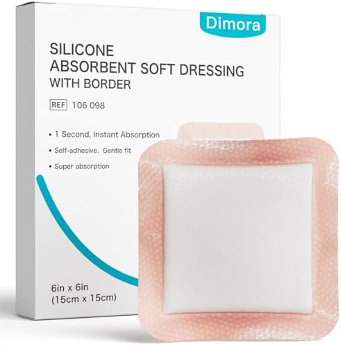 Dimora Silicone Super Absorbent Wound Dressings - Gentle Adhesive Bandages with Ultrasorb Polymer,Heavy Exudate Wound Care Pads 6"X 6" 10 Packs