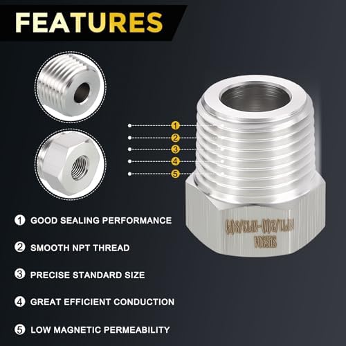 METALLIXITY 1PCS 1/2" MNPT x 3/8" FNPT Thread SUS304 Hex Bushing Extension | 304 Stainless Steel Pipe Fittings, Tube Adapters Convert for Water Line, Tub Spout/Shower Head