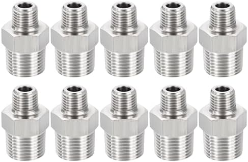 METALLIXITY 10PCS 3/8" MNPT x 1/8" MNPT Thread SUS304 Hex Nipple Adapter | Male Straight Extension Adapters, 304 Stainless Steel Pipe Fittings for Water Line, Tub Spout/Shower Head
