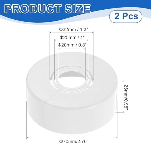 uxcell 2Pcs Wall Split Pipe Flanges, 0.98" Thick Plastic Cuttable Escutcheon Plate Plumbing Cover Fit 0.8"/1"/1.3" OD for Water Pipe Faucet Decoration, White