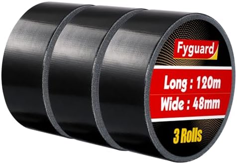 3Pack Black Duct Tape 2IN x 132Yd Total Heavy Duty Waterproof Tape | 8.27Mil All Weather Hand Tearable Duct Tape for Indoor Outdoor Emergency Repairs Duct Sealing Wire Bundling Fixation DIY