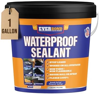 Liquid Rubber Waterproof Sealant - Rubber Paint - All Surface Leak Repair Indoor and Outdoor Flexible Roof Sealant, Water-Based, Easy to Apply, Original Black, 1 Gallon
