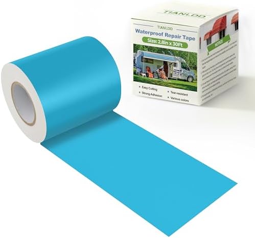 TIANLDD Waterproof Repair Tape for Fabric,RV Awning,Boat Covers,Tents,Tarp,Heavy Duty Outdoor Repair Patch - 2.8IN x 30FT（Blue）