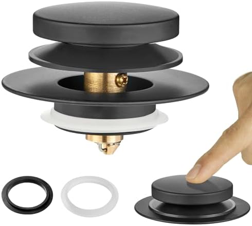 Universal Bathtub Stopper, Pop Up Bath Tub Drain Stoppers, EZ Install Bathtub Drain Replacement Trim Kit, Replaces Lift and Turn, Tip-Toe and Trip Lever Drains for Tub(Black)