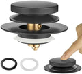 Universal Bathtub Stopper, Pop Up Bath Tub Drain Stoppers, EZ Install Bathtub Drain Replacement Trim Kit, Replaces Lift and Turn, Tip-Toe and Trip Lever Drains for Tub(Black)