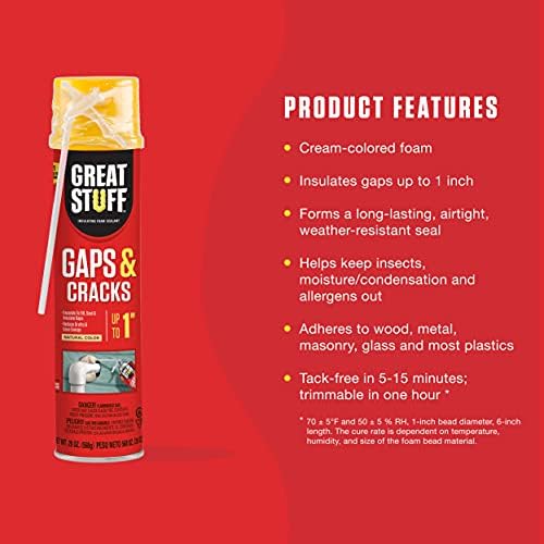 Great Stuff Gaps & Cracks | Insulating Foam Sealant, 20 oz. – Straw, Cream (12 Pack)