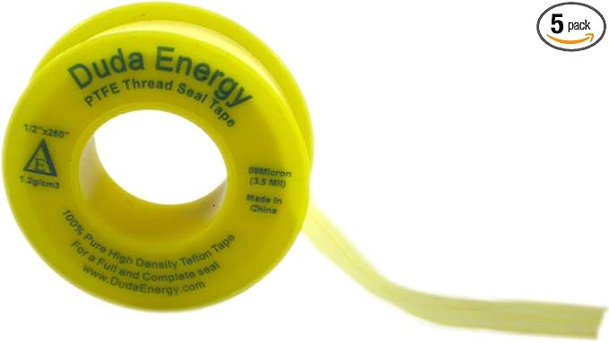 Duda Energy 5 Rolls of 1/2" x 260" Yellow Teflon Thread Seal Tape 1.2g/cm³, 89 Micron / 3.5 Mil, Pipe Sealant