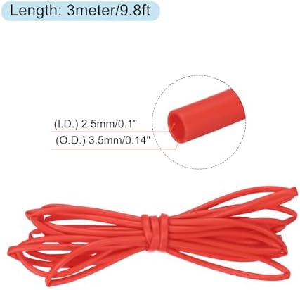 MECCANIXITY Silicone Heat Shrink Tubing 1.7:1 Ratio 3/32"（2.5mm) ID x 9/64"（3.5mm) OD 9.84ft(3.0m) Silicone Rubber Hose Insulation Sleeve for Automotive Wiring Marine, Red