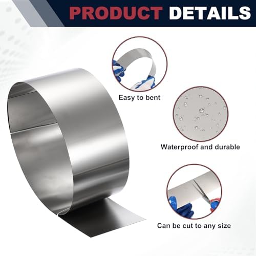 uxcell Stainless Steel Flashing Roll, 3.9in x 3.3ft Metal Roof Panels 0.4mm Waterproof Sheet Roll with Cut Proof Gloves for House Repair, Roof Flashing, Sealing Windows Doors