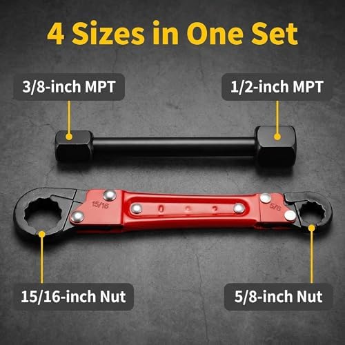 moniko Angle Stop Wrench Kit, Double Ended Pipe Wrench Set, #45 Carbon Steel Plumbing Wrench for Installing Compression Angle Stop & Removing Compression Ring in Tight Bathroom Kitchen Spaces