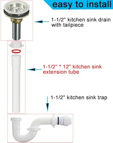(1 Pack) Yariwiz White Sink Drain Extension Thread Pipe1 1/2 Inch x 12 inch Length for Kitchen Sink Drain Pipe Tubular KSD-005W
