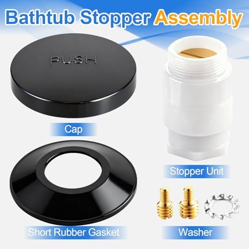1 Sets Tub Stopper Bathtub Drain Stopper with 3/8'' and 5/16'' Thread Studs Adapter, Bathroom Tub Drain Stopper Compatible with K-1068204 (Matte Black Cover)