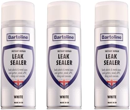 Bartoline Leak Sealer Spray, White, 13.5 oz [3 Pack] - Instant Waterproof Sealant for Pipes, Gutters, Roofs & Cracks Durable, Overpaintable & Weatherproof - 400 ml