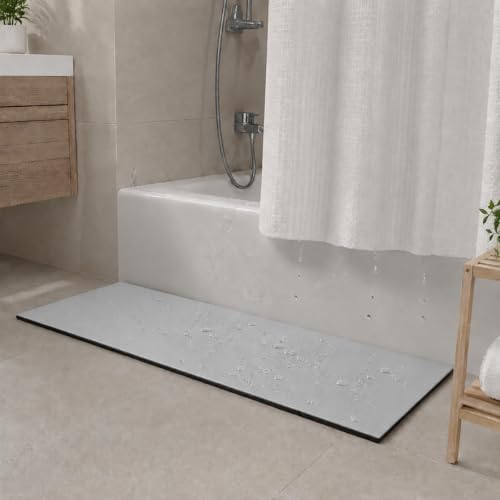 Super Absorbent Bath Mat for Shower & Tub, Bathroom Door Strip Runner, Under Shower Curtain Drip Rail, Non-Slip Floor Protector, Cut to Fit (Light Grey, 31''x12'')