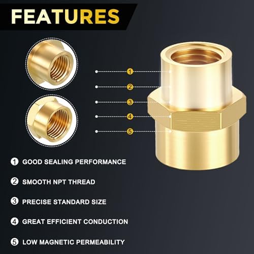 METALLIXITY 12PCS 3/8" FeMale NPT x 1/4" FeMale NPT Thread Brass Coupling | Brass Pipe Fittings, Coupler Hex Head Adapter for Water Line, Tub Spout/Shower Head