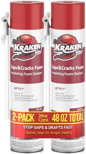 Kraken Bond Gaps & Cracks Expanding Foam Sealant - (2x24oz) High Expansion Polyurethane Spray Foam for Window & Door, Straw Use Waterproof High Yield Gap Filler - 2 Pack